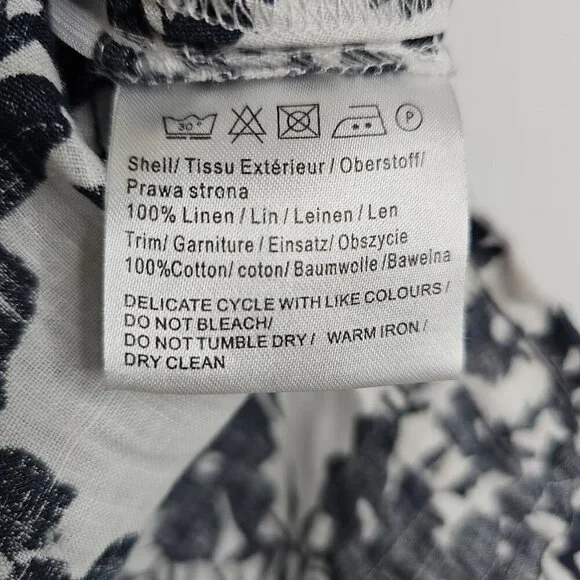 Women's MALVIN I Love Linen Tunic Top size M 8 NAVY BLUE & WHITE Floral Boho LS - Picture 7 of 8